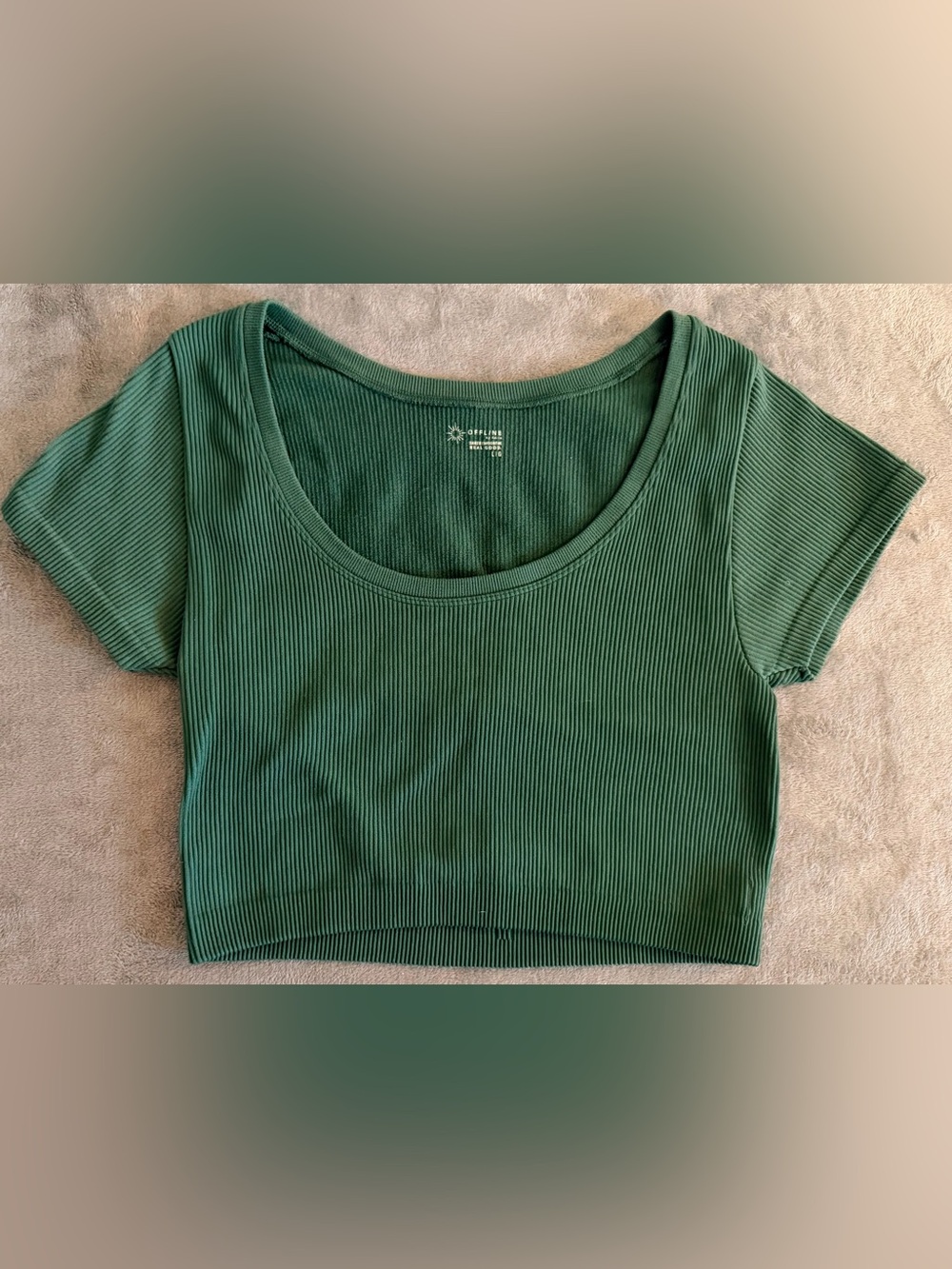 Offline by Aerie - Dark Green - Women’s Ribbed Scoop Neck Crop Top - Large
